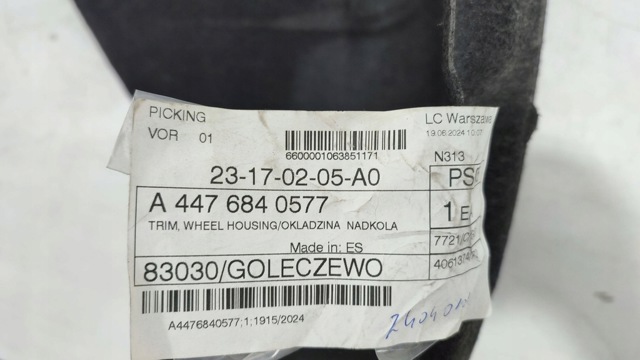 Підкрилок заднього крила, лівий A4476840577 MERCEDES