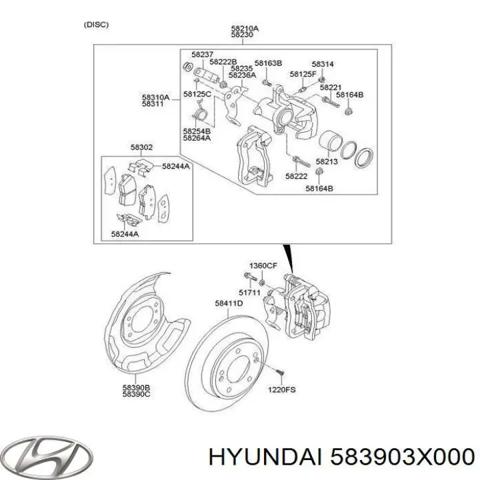 Захист гальмівного диска заднього, лівого 583903X000 HYUNDAI