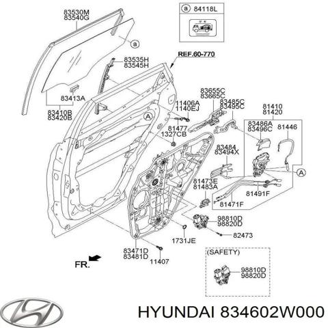Мотор склопідйомника дверей задніх, правих 834602W000 HYUNDAI
