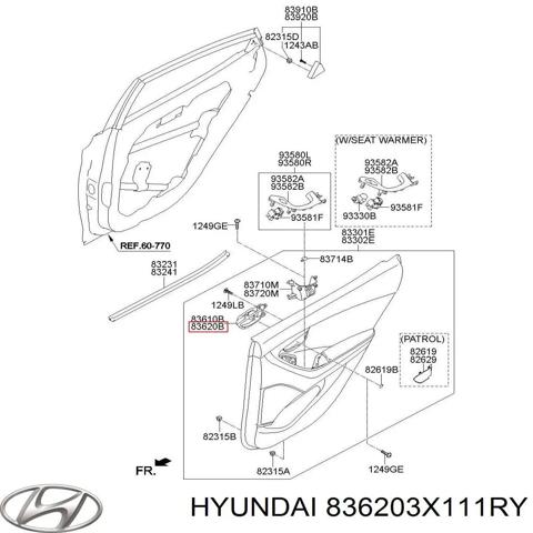 Ручка задньої двері внутрішня права 836203X111RY HYUNDAI