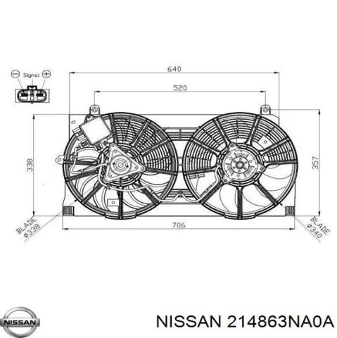 Вентилятор основного радіатора d340 6 лопатей 2 піна nissan leaf 10-17 214863NA0A