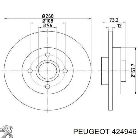 Диск тормозной задний на peugeot 308 sw универсал (01.07 - 12.11) 2.0 hdi rhr (dw10bted4) 424946
