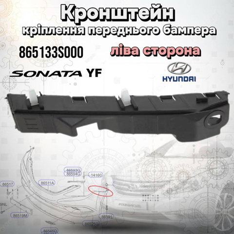 Кронштейн кріплення крила переднього лівого, передній 865133S000 MARKET (OEM)