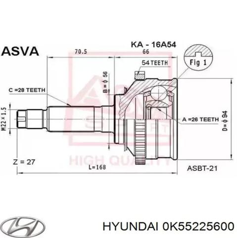 Привід передній лівий 0K55225600 HYUNDAI