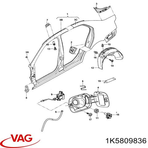 Отвір передніх правих дверей 1K5809836 VAG