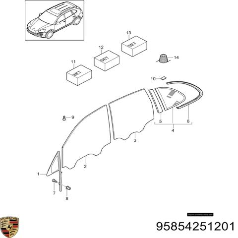 Скло передніх дверей, правих 95854251201 PORSCHE