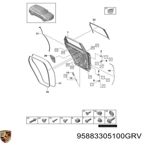 Двері пасажирськи задні ліві 95883305100GRV PORSCHE