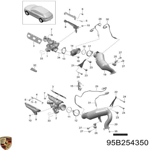 Конвертор-каталізатор, правий 95B254350 PORSCHE