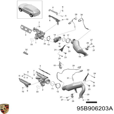 Лямбда-зонд, датчик кисню після каталізатора, лівий 95B906203A PORSCHE