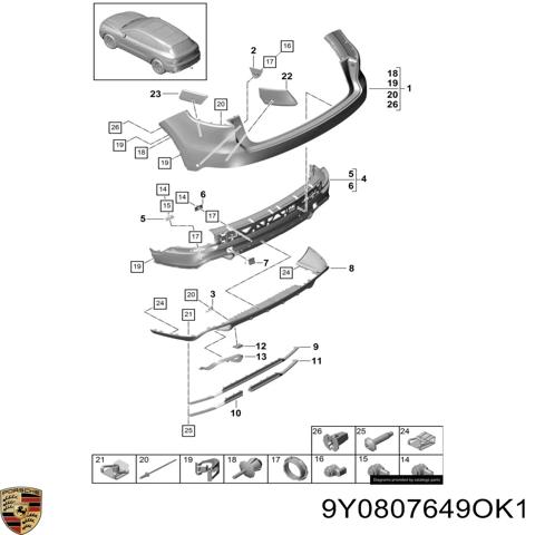 Молдинг бампера заднього, центральний 9Y0807649OK1 PORSCHE