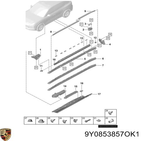 Накладка зовнішня (молдинг) порога, лівий 9Y0853857OK1 PORSCHE