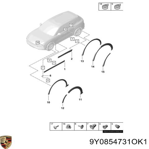 Розширювач задньої арки колеса, лівий 9Y0854731OK1 PORSCHE