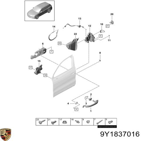 Замок двері правої передньої 9Y1837016 PORSCHE