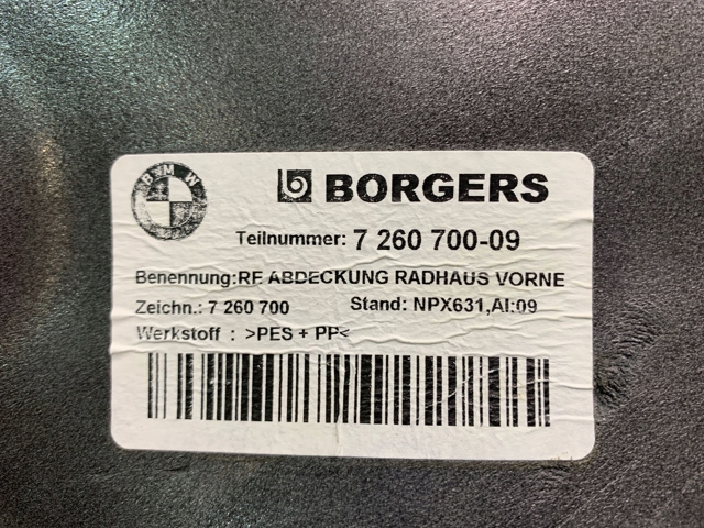 Підкрилок переднього крила, правий задній 7260700 BMW