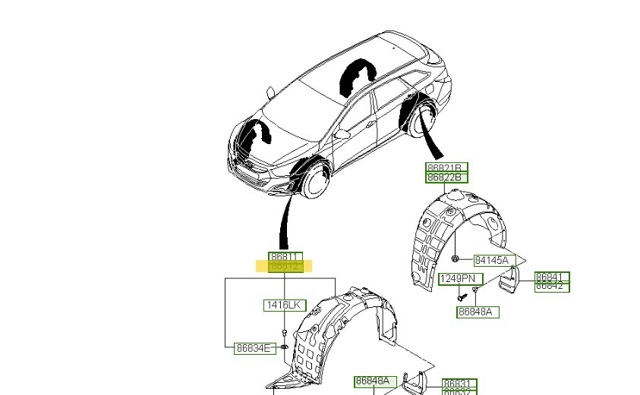 Подкрильнікі переднього крила, правий 868123Z300 HYUNDAI