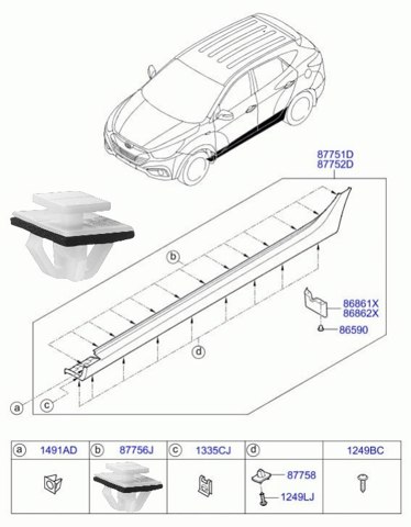 Пістон (кліп) кріплення накладок порогів 877562E000 HYUNDAI