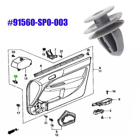 Пістон (кліп) кріплення обшивки дверей 91560SP0003 HONDA