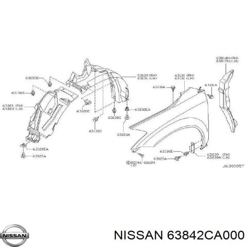 Підкрилок переднього крила, правий задній 63842CA000 NISSAN