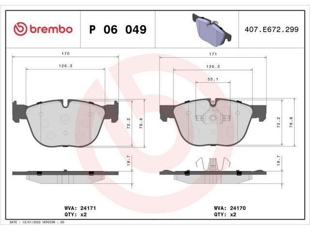 Колодки гальмівні передні, дискові P06049 BREMBO