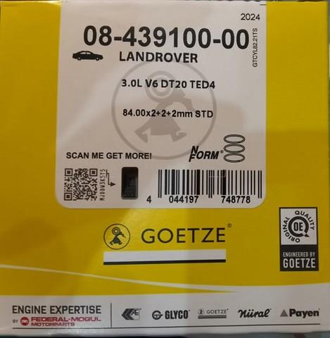Комплект поршневих кілець на 1 циліндр, STD. 0843910000 GOETZE