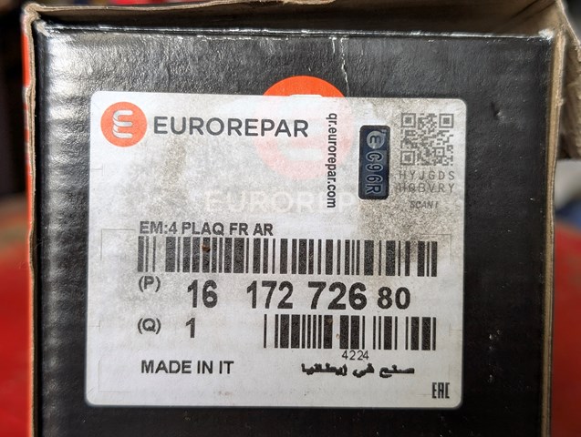 Комплект задніх колодок 1617272680 EUROREPAR