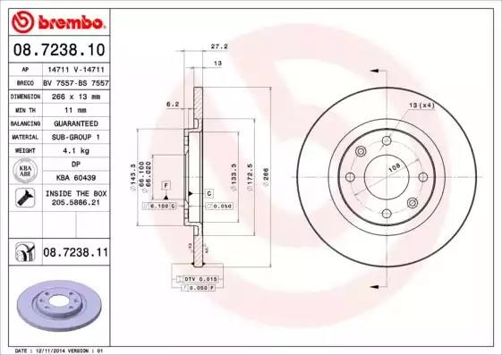 Диск гальмівний передній 08723810 BREMBO