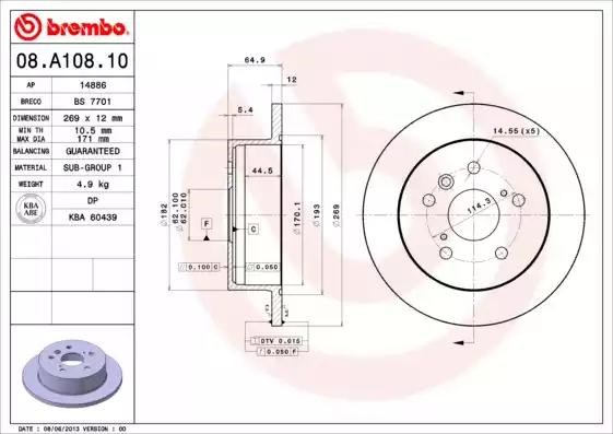 Диск гальмівний задній 08A10810 BREMBO