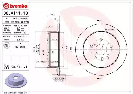 Задні дискові гальма 08A11111 BREMBO