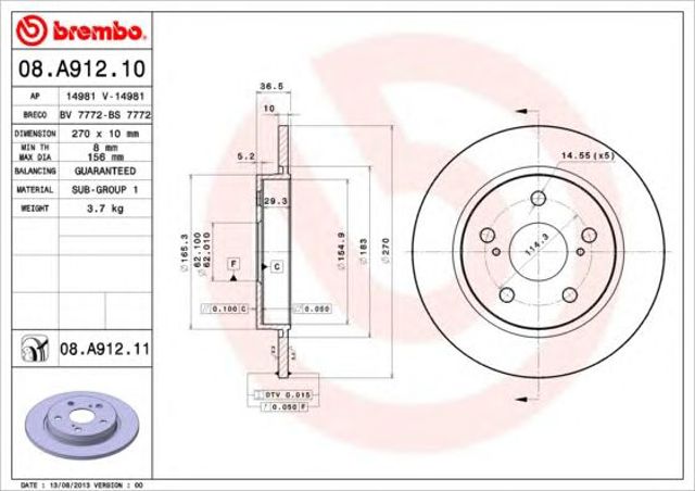 Дискові гальма 08A91210 BREMBO
