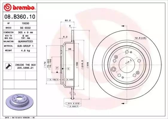 Диск гальмівний задній 08B36010 BREMBO