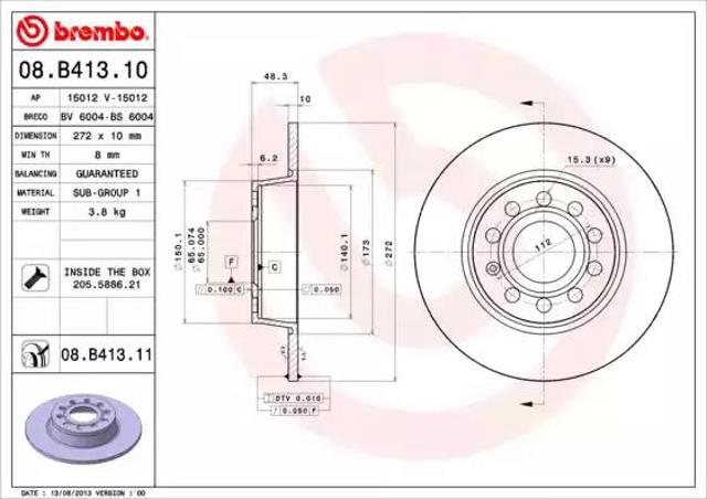 Задні дискові гальма 08B41311 BREMBO