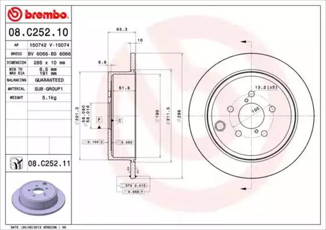 Задні дискові гальма 08C25211 BREMBO