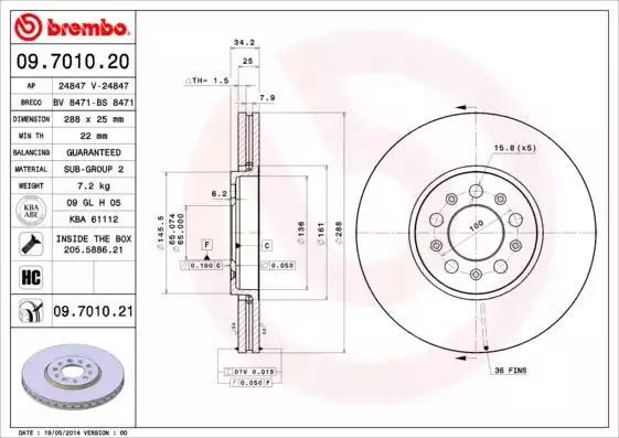Диск переднього гальма 09701021 BREMBO
