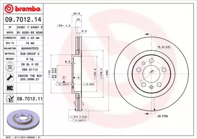 Гальмо дискове переднє 09701211 BREMBO