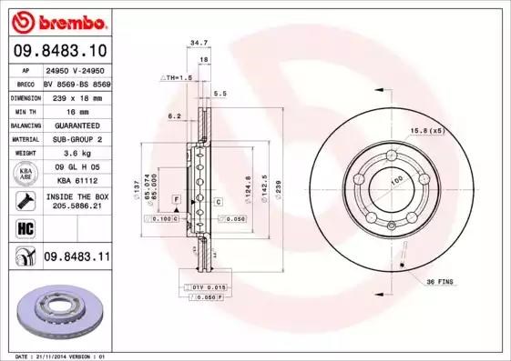 Диск переднього гальма 09848311 BREMBO