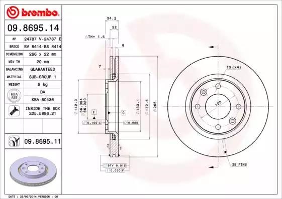 Диск переднього гальма 09869511 BREMBO