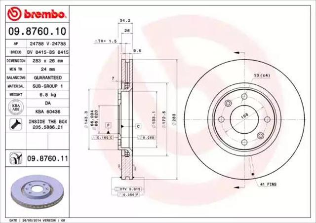 Гальмо дискове переднє 09876011 BREMBO