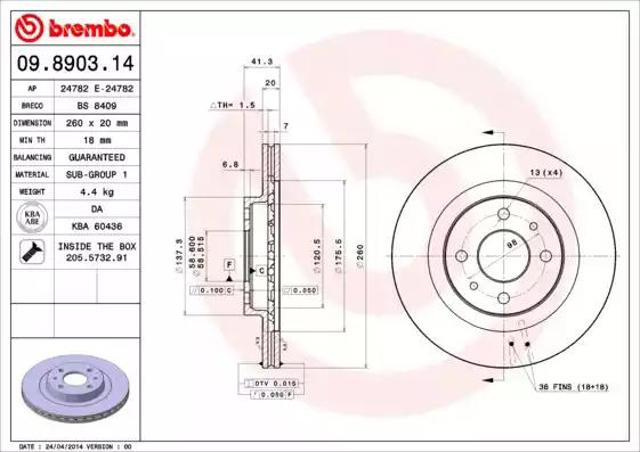 Диск гальмівний передній 09890314 BREMBO