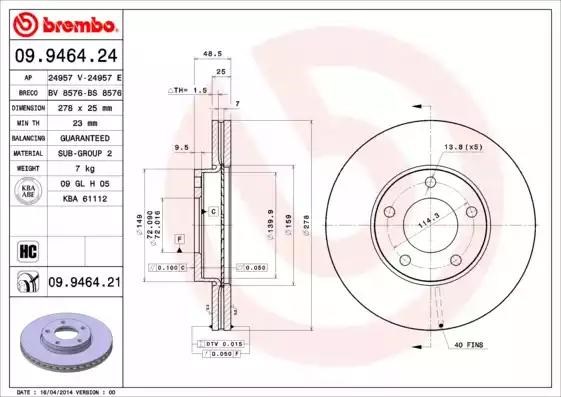 Диск гальмівний передній 09946424 BREMBO