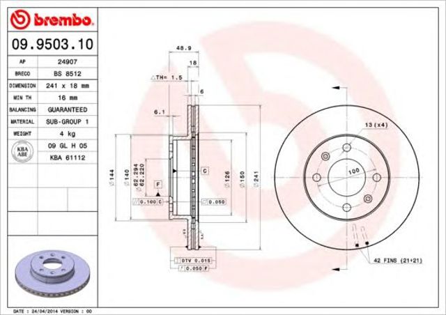 Диск переднього гальма 09950310 BREMBO