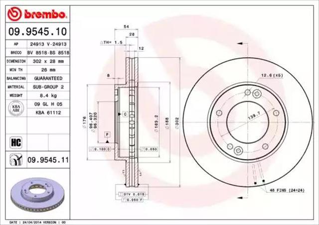 Диск гальмівний передній 09954510 BREMBO