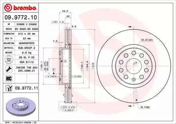 Диск гальмівний передній 09977211 BREMBO