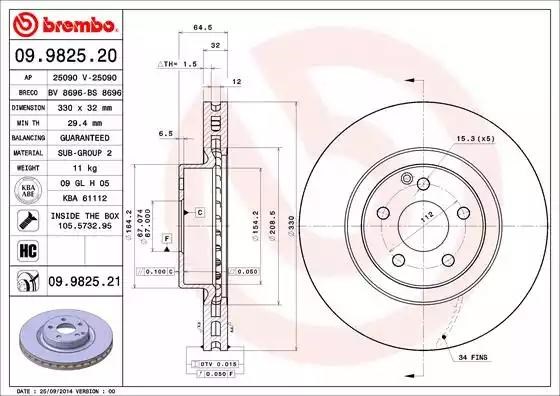 Диск переднього гальма 09982521 BREMBO