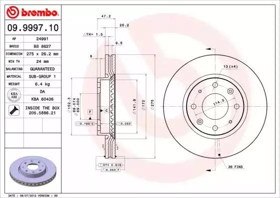 Диск гальмівний передній 09999710 BREMBO