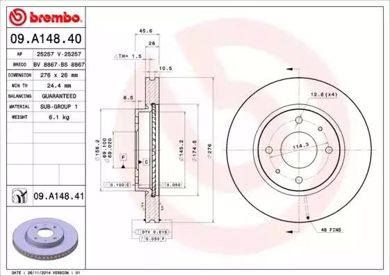 Гальмо дискове переднє 09A14841 BREMBO
