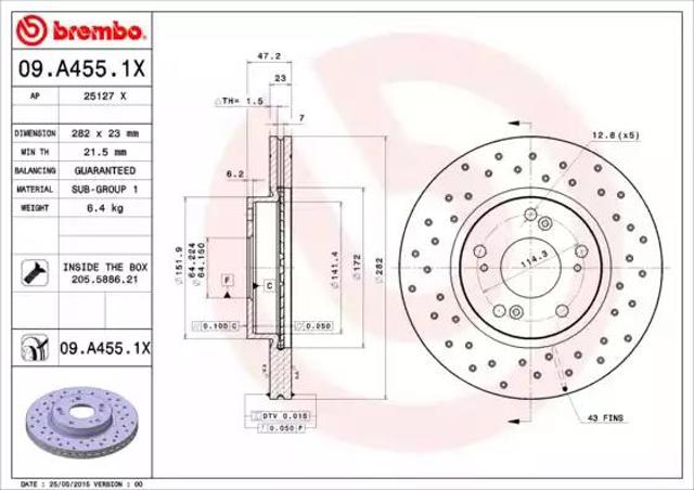 Диск гальмівний передній 09A4551X BREMBO