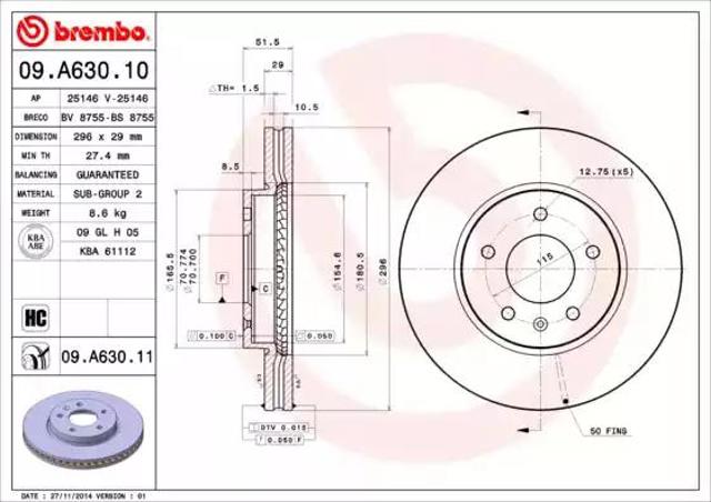 Гальмо дискове переднє 09A63010 BREMBO