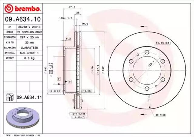 Гальмо дискове переднє 09A63410 BREMBO