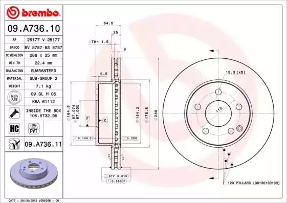 Диск переднього гальма 09A73611 BREMBO