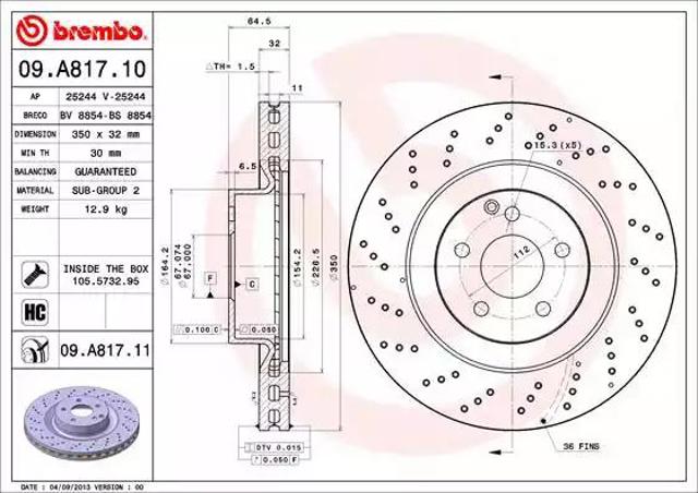 Диск переднього гальма 09A81711 BREMBO